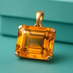 Vintage 10k Citrine Pendant 4 Necklace. XL ~ 38 Carat Emerald Cut November  Bday